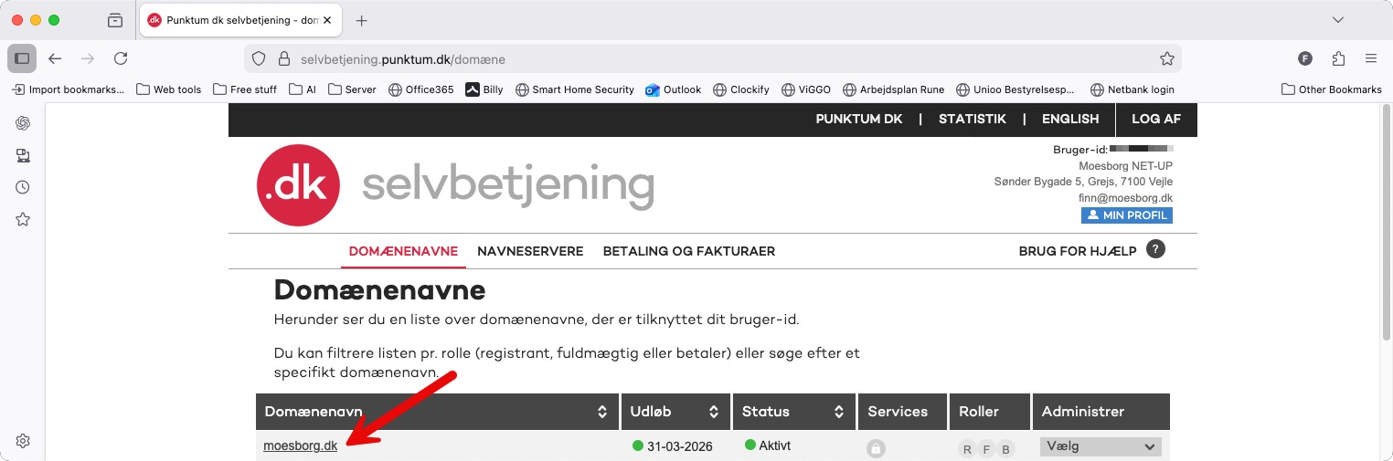Oversigt over domænenavne hos Punktum dk